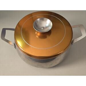 Vintage Regal Ware Aluminum Pan Dutch Oven Stock Pot Double Handle Gold Tone Lid
